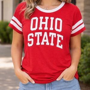 Ohio State Buckeyes Red Ringer Tee Shirt Women’s Large Graphic Football Top